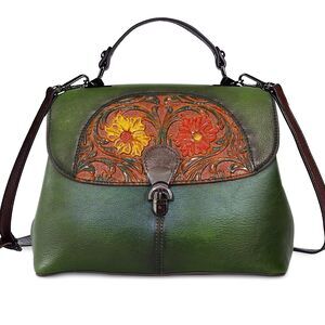 4440 Leather Satchel Top Handle Bags Handmade Purse Vintage Embossed